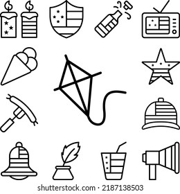 Flying kite USA flag icon in a collection with other items