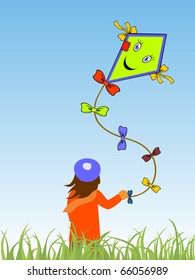flying a kite - vector