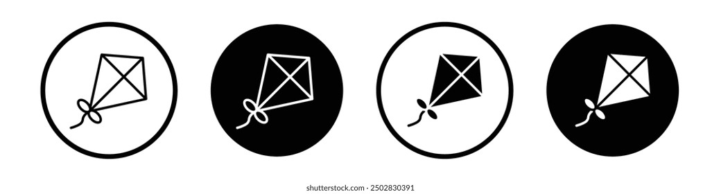 Flying a kite vector icon set black filled and outlined style.