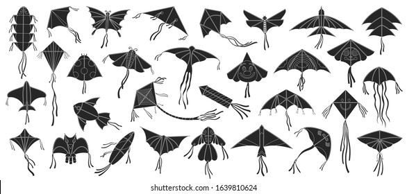 Flying kite vector illustration on white background .Festival kites black set icon.Isolated black set icon flying kite.
