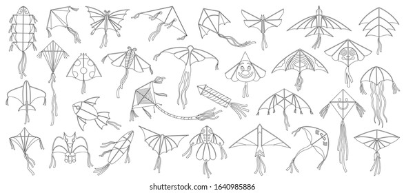 Flying kite vector illustration on white background .Festival kites ouline set icon.Isolated ouline set icon flying kite.