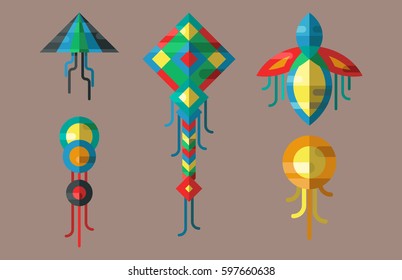 Flying kite vector illustration wind fun toy fly leisure happy isolated joy string activity play freedom game design vacation childhood