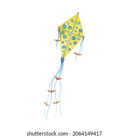 Flying kite. Vector watercolor illustration. Hand drawing.