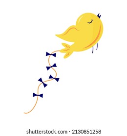 Flying kite-balloon in the shape of bird on white background. Outdoor summer activity toy. Festival symbol. Vector illustration.