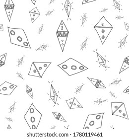 Flying Kites Doodle Pattern Filled Diamond shape Seamless pattern Vector hand drawn illustration surface design