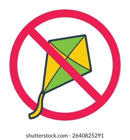Flying kites forbidden sign, no kite flying sign, flying kite prohibition sign, do not play kites
