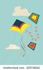 Flying kites on simple background