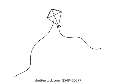 Flying kites  one line drawing of isolated outline flat vector icon