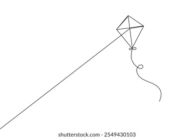 Flying kites  one line drawing of isolated outline flat vector icon