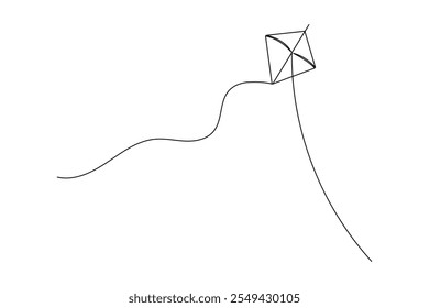 Flying kites  one line drawing of isolated outline flat vector icon