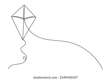 Flying kites  one line drawing of isolated outline flat vector icon