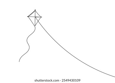 Flying kites  one line drawing of isolated outline flat vector icon