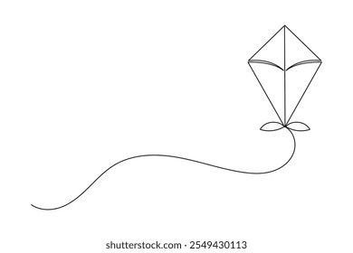 Flying kites  one line drawing of isolated outline flat vector icon