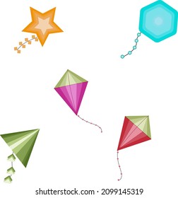 Flying kites in the sky, illustration, vector on a white background.