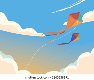 flying kites in the sky scene
