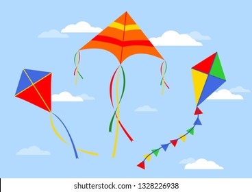 Flying kites. Vector illustration.