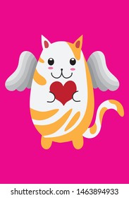 flying kitty winged kawaiiholding a heart in his hands