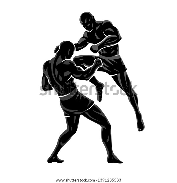 Flying Knee Effective Powerful Kicking Strike Stock Vector (Royalty