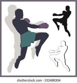 Flying knee of muay thai (Martial Arts) in silhouette vector