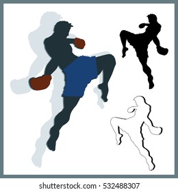 Flying Knee Of Muay Thai (Martial Arts) In Silhouette Vector