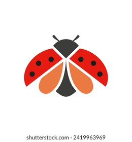 Flying ladybug. Color vector on white background.