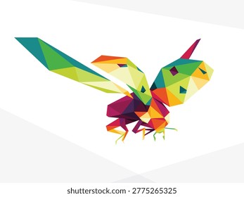 Flying Ladybug Colorful Polygon Illustration. Ladybug Fly Colorful Illustration Logo. Beautiful colorful flying Insect Logo