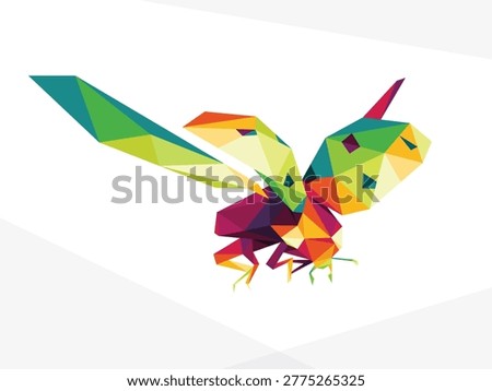 Flying Ladybug Colorful Polygon Illustration. Ladybug Fly Colorful Illustration Logo. Beautiful colorful flying Insect Logo