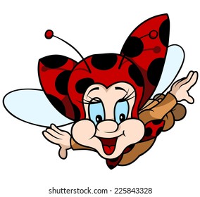 Flying Ladybug - Smiling Cartoon Illustration, Vector