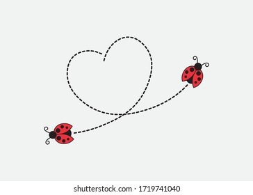 Flying Ladybugs with Heart Shaped Dotted Routes