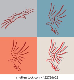 Flying and Landing Eagles in Variants - Graphic Stencil Style