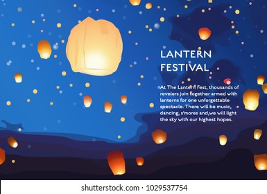 Flying lantern festival vector poster illustration design with place for text. 