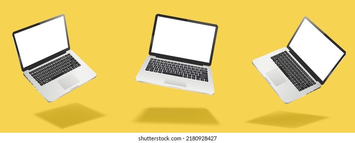 Flying Laptop Mock Up With Blank Screen Isolated