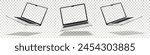 Flying laptop mock up with transparent screen isolated