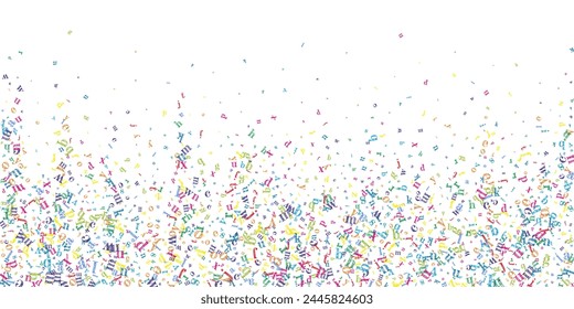 Flying latin letters. Colorful childish scattered charachters of English alphabet. Foreign languages study concept. Back to school banner on white background.