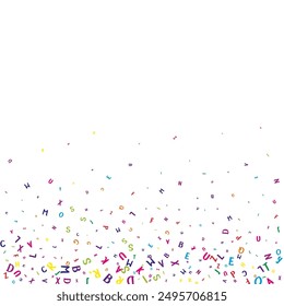 Flying latin letters. Colorful childish scattered charachters of English alphabet. Foreign languages study concept. Back to school banner on white background.