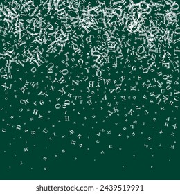 Flying latin letters. White chalk  scattered charachters of English alphabet. Foreign languages study concept. Back to school banner on blackboard background.
