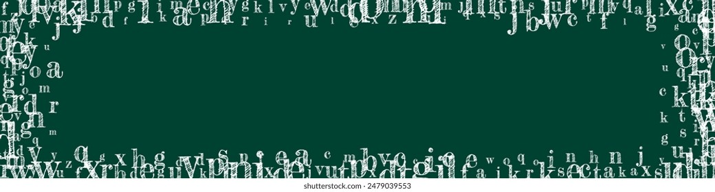 Flying latin letters. White chalk  scattered charachters of English alphabet. Foreign languages study concept. Back to school banner on blackboard background.