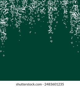 Flying latin letters. White chalk  scattered charachters of English alphabet. Foreign languages study concept. Back to school banner on blackboard background.