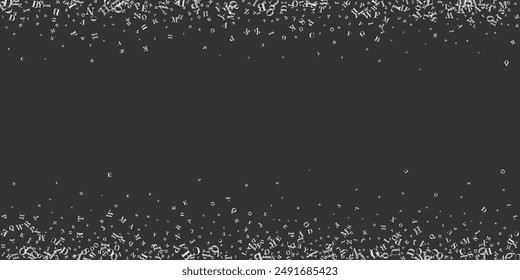 Flying latin letters. White chalk  scattered charachters of English alphabet. Foreign languages study concept. Back to school banner on blackboard background.