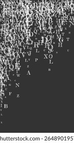 Flying latin letters. White chalk  scattered charachters of English alphabet. Foreign languages study concept. Back to school banner on blackboard background.