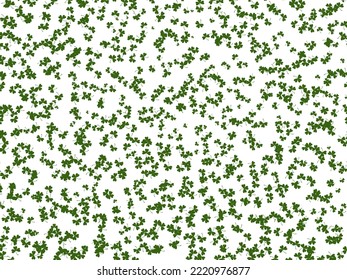 Flying leaves of clover different scales of green clour on a light background. Pattern for St. Patrick's Day. Rectangular, horizontal wallpaper. Vector illustration 