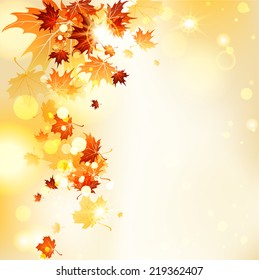 Flying leaves with copy space. Vector autumn background. 