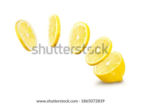 flying lemon circles and half lemon on white background vector illustration