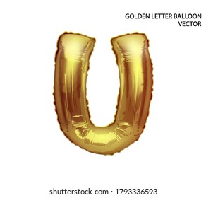 The flying letter U foil balloon. The Golden U is made of an inflatable balloon with a gold ribbon, isolated on a white background You can change the color.