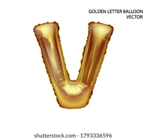 Der fliegende Buchstabe V-Ballon. Der Golden V besteht aus einem aufblasbaren Ballon mit einem goldenen Band einzeln auf weißem Hintergrund. Du kannst die Farbe ändern.