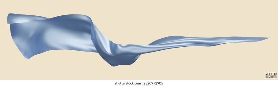 Flying light blue silk textile fabric flag background. Smooth elegant blue Satin Isolated on beige Background for grand opening ceremony. Light Blue curtain. 3d vector illustration