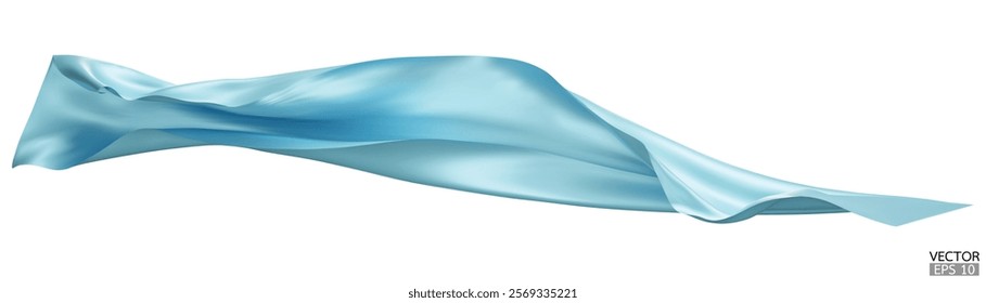 Flying light blue silk textile fabric flag background. Smooth elegant blue Satin Isolated on white Background for grand opening ceremony. Blue curtain. 3d vector illustration