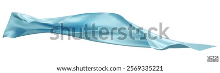 Flying light blue silk textile fabric flag background. Smooth elegant blue Satin Isolated on white Background for grand opening ceremony. Blue curtain. 3d vector illustration