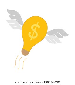Bombilla voladora. Diseño plano moderno concepto de ilustración vectorial.
