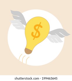 Flying light bulb. Modern Flat design vector illustration concept.